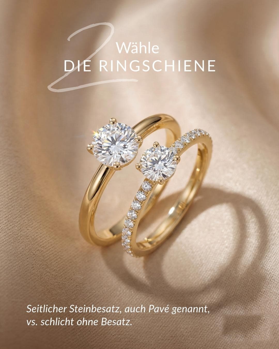 Solitärring schlicht und mit Pavé-Besatz nebeneinander